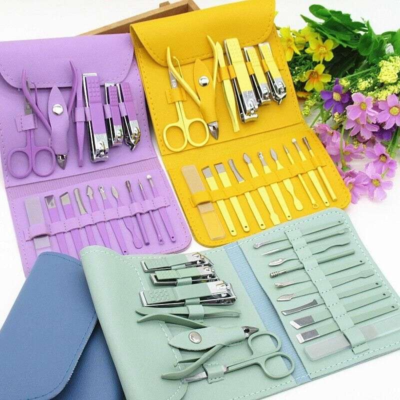 16 Pcs Stainless Steel Manicure & Pedicure Set | Travel Grooming Kit with Leather Case - jnty.pk
