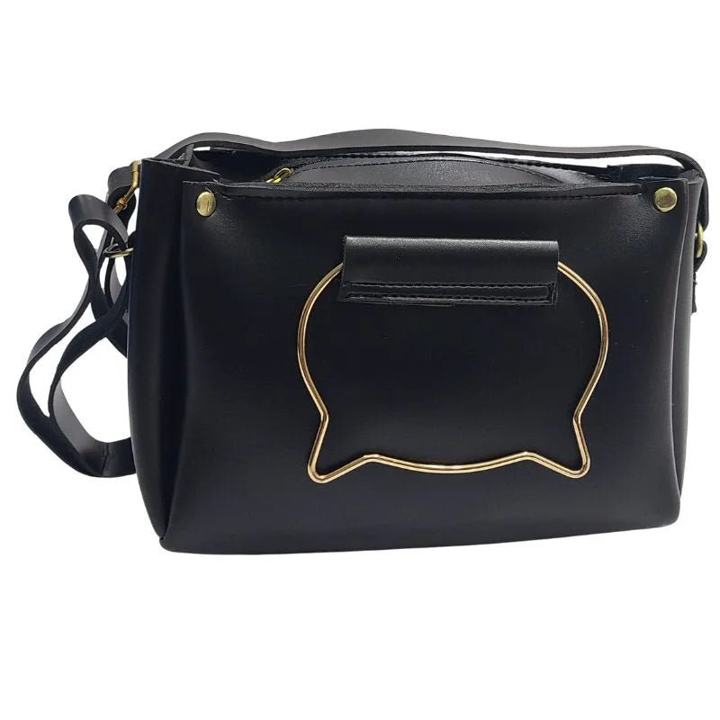 Black Elegant Cat Handle Handbag for Girls & Ladies | Stylish Shoulder & Crossbody Bag with Gold Accents | Adjustable Strap - jnty.pk