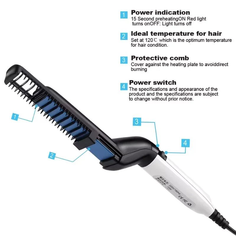 Hair & Beard Straightener Comb for Men | Multifunction Electric Hair & Beard Styling Brush | Quick Heating Ceramic Straightener - jnty.pk