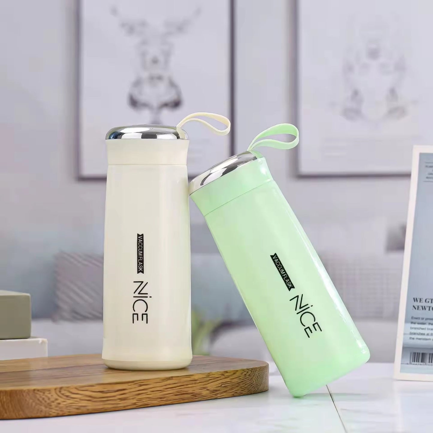 Nice Bottle | 400ml Mini Flask Glass Water Bottle with Vacuum Insulation | Temperature Resistant | Random Colors - jnty.pk