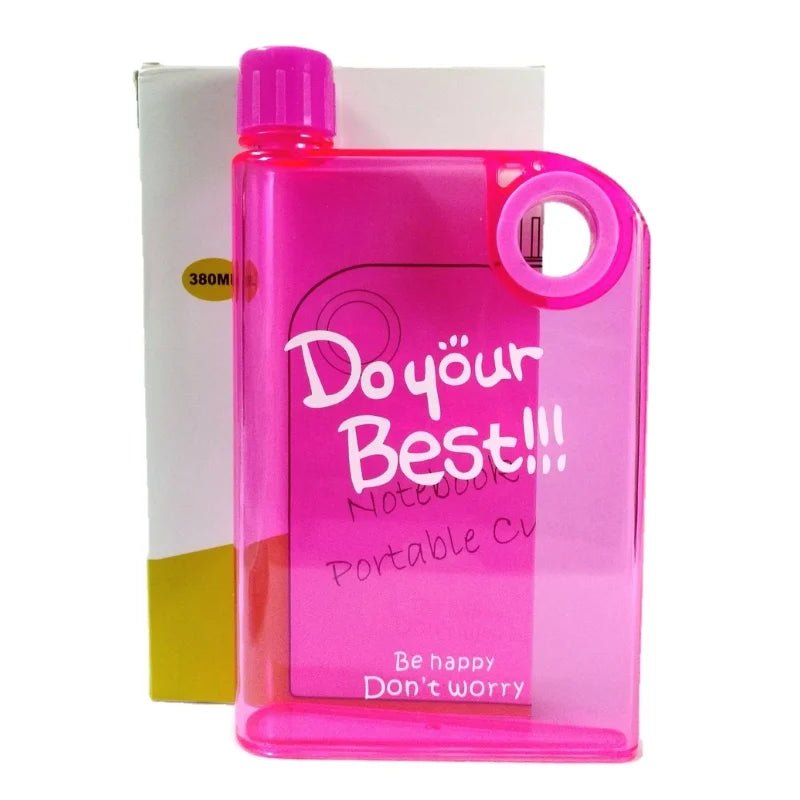 Pink Ultra Slim Notebook Style Water Bottle 380ml | Portable Memo Bottle for Travel, School & Office - jnty.pk