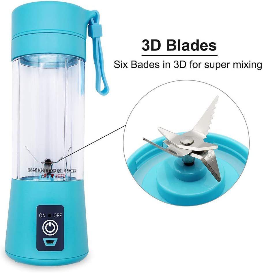 Portable 6 - Blade USB Rechargeable Juicer Blender for Smoothies Shakes Baby Food and Outdoor Use (Random Color) - jnty.pk