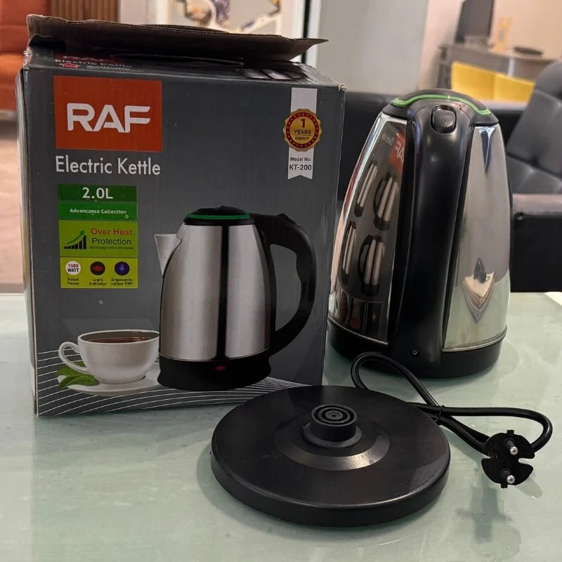 RAF KT - 200 Automatic Electric Kettle 2 Liter Stainless Steel Cordless 1500W with Overheat Protection - jnty.pk