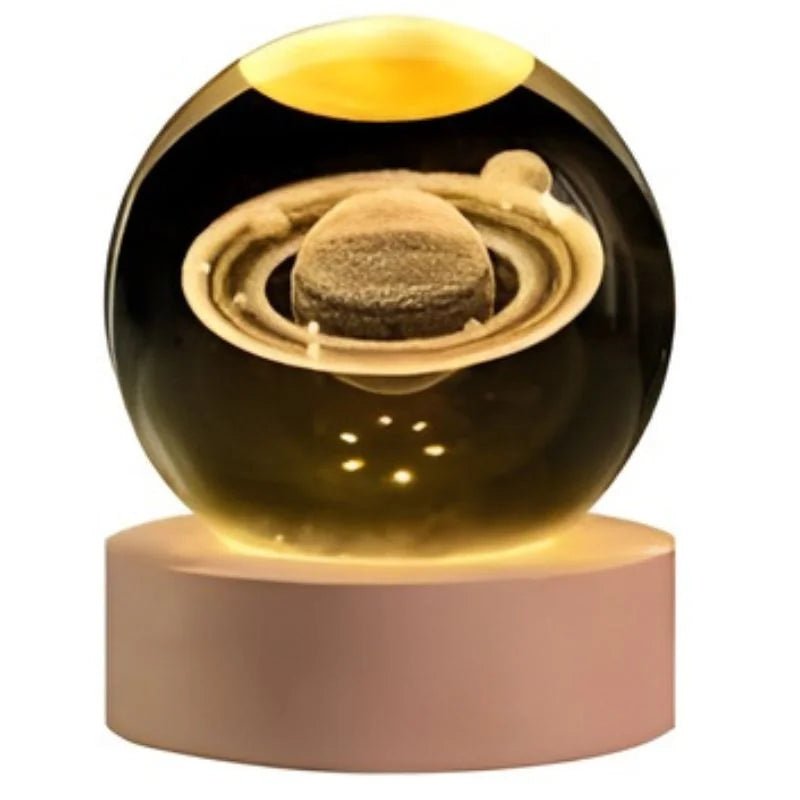 3D Galaxy Space Crystal Ball Night Light with Wooden LED Stand | USB Decorative Table Lamp | Random Designs - jnty.pk