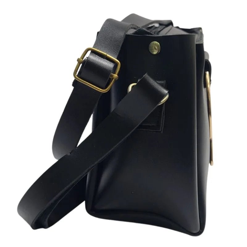 Black Elegant Cat Handle Handbag for Girls & Ladies | Stylish Shoulder & Crossbody Bag with Gold Accents | Adjustable Strap - jnty.pk