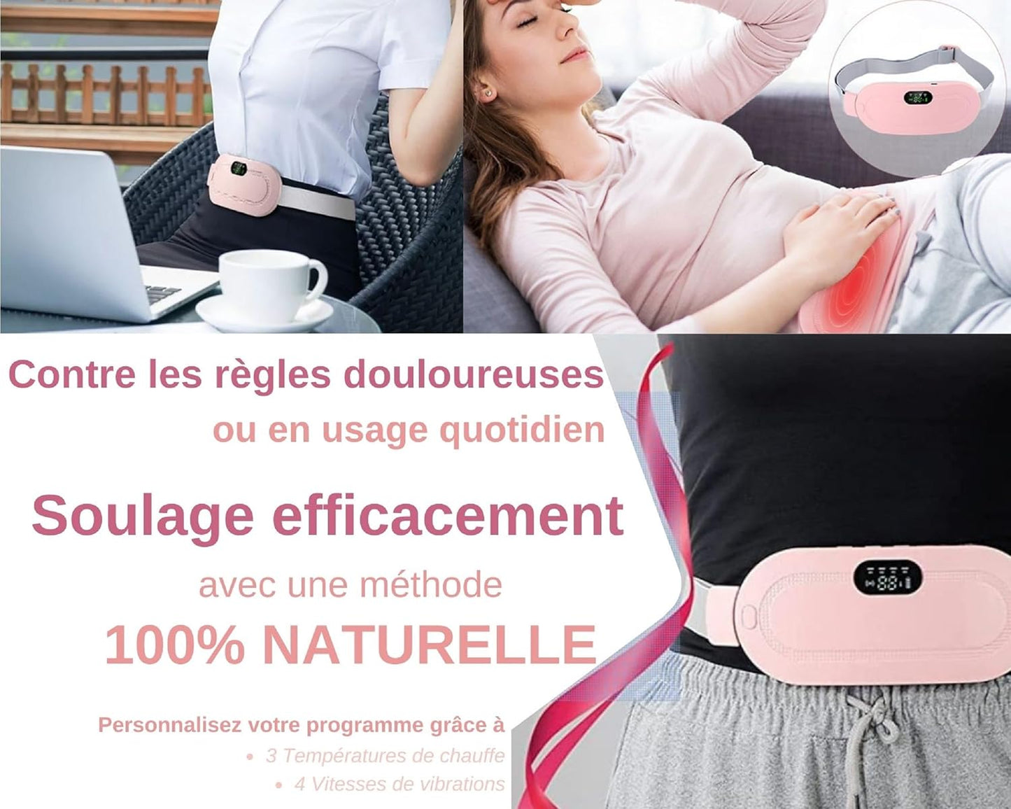 Digital Period Heating Pad & Vibrating Belt | 3 Heat Levels, 4 Massage Modes | Fast Relief for Menstrual Cramps - jnty.pk