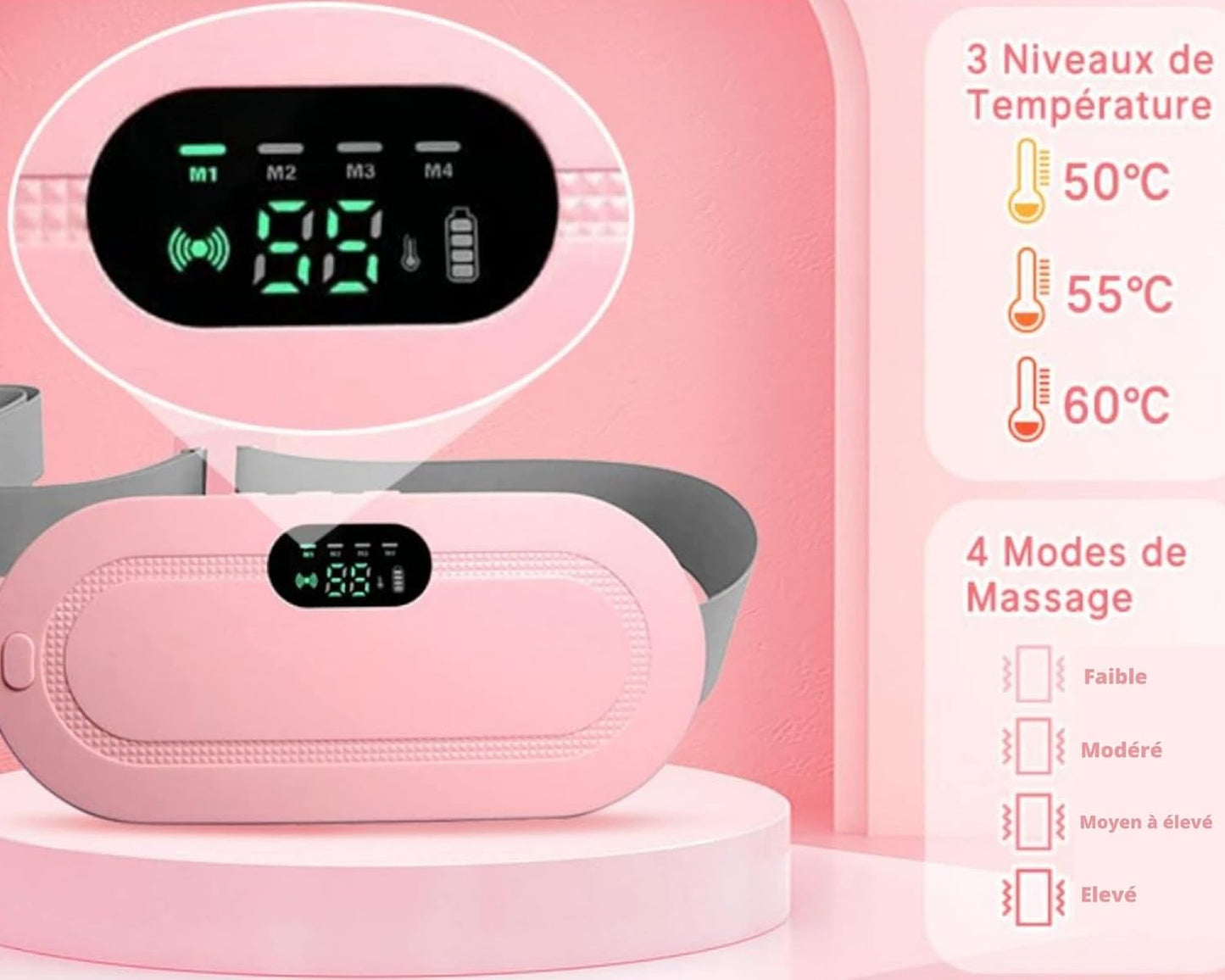 Digital Period Heating Pad & Vibrating Belt | 3 Heat Levels, 4 Massage Modes | Fast Relief for Menstrual Cramps - jnty.pk