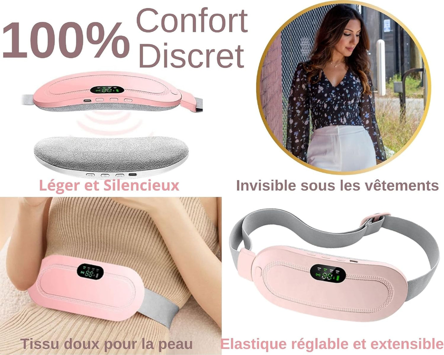 Digital Period Heating Pad & Vibrating Belt | 3 Heat Levels, 4 Massage Modes | Fast Relief for Menstrual Cramps - jnty.pk