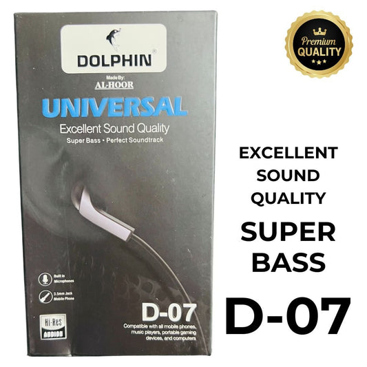 Dolphin D - 07 Handsfree | Super Bass Stereo Sound | High - Quality Audio with Mic & Controls - jnty.pk