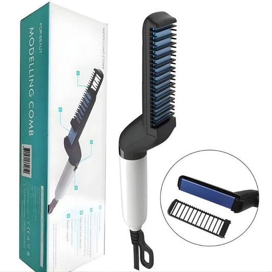 Hair & Beard Straightener Comb for Men | Multifunction Electric Hair & Beard Styling Brush | Quick Heating Ceramic Straightener - jnty.pk