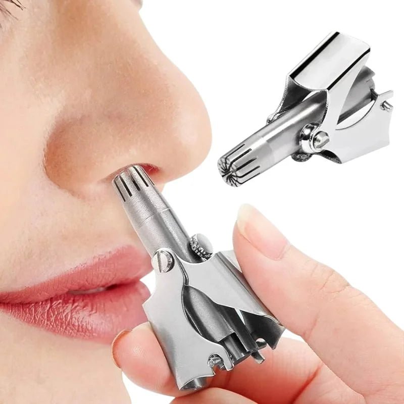 Manual Stainless Steel Nose & Ear Hair Trimmer – Painless, Battery - Free Precision Grooming Tool with Cleaning Brush - jnty.pk