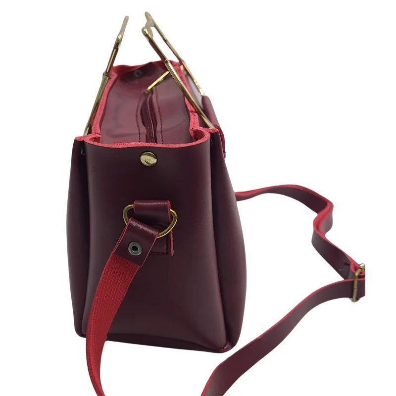 Maroon Elegant Cat Handle Handbag for Girls & Ladies | Stylish Shoulder & Crossbody Bag with Gold Accents | Adjustable Strap - jnty.pk