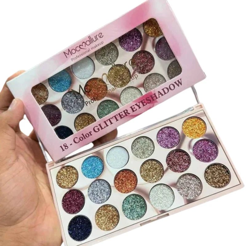 Mocallure 18 Color Glitter Kit | High - Pigment Sparkle Palette for Eyes, Lips & Face Makeup - jnty.pk