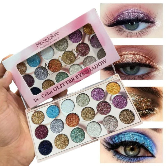 Mocallure 18 Color Glitter Kit | High - Pigment Sparkle Palette for Eyes, Lips & Face Makeup - jnty.pk