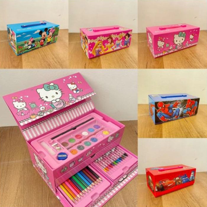 Multi Colour 54 Pieces Kids Art Artist Set In A Box With Drawers Pens Pencils Crayons Paints Providing Creative Designs - Boys - jnty.pk