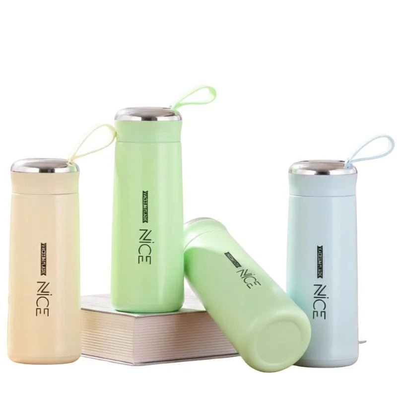 Nice Bottle | 400ml Mini Flask Glass Water Bottle with Vacuum Insulation | Temperature Resistant | Random Colors - jnty.pk