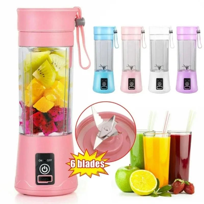 Portable 6 - Blade USB Rechargeable Juicer Blender for Smoothies Shakes Baby Food and Outdoor Use (Random Color) - jnty.pk