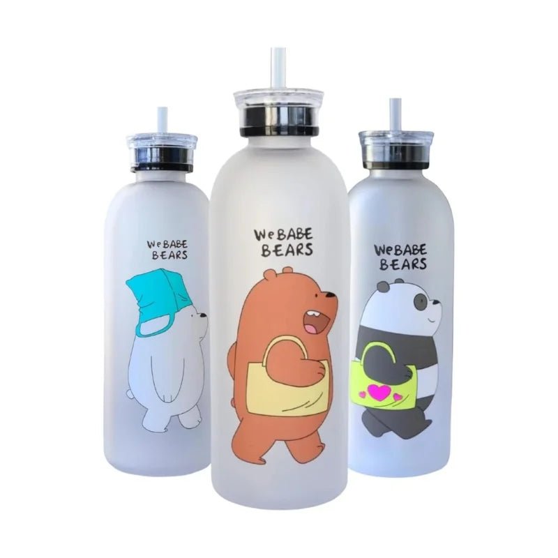 We Babe Bears Frosted Plastic Water Bottle with Straw 1000ml | Leakproof BPA - Free Cute Hydration Bottle - jnty.pk